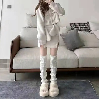 42/52/72cm Leg Warmers Lolita Socks Y2K Knitted Warm Foot Cover White Black Warmer Lady Autumn Winter Crochet Sock Boot Cuffs