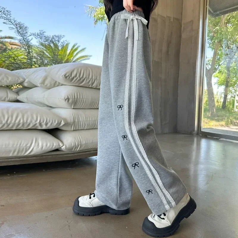 RAISE YOUNG 4-14Y Girls Sweatpant Side Striped Junior Girl Sports Pant Elastic Waist School Girl Straight Pant Dog Print Trouser