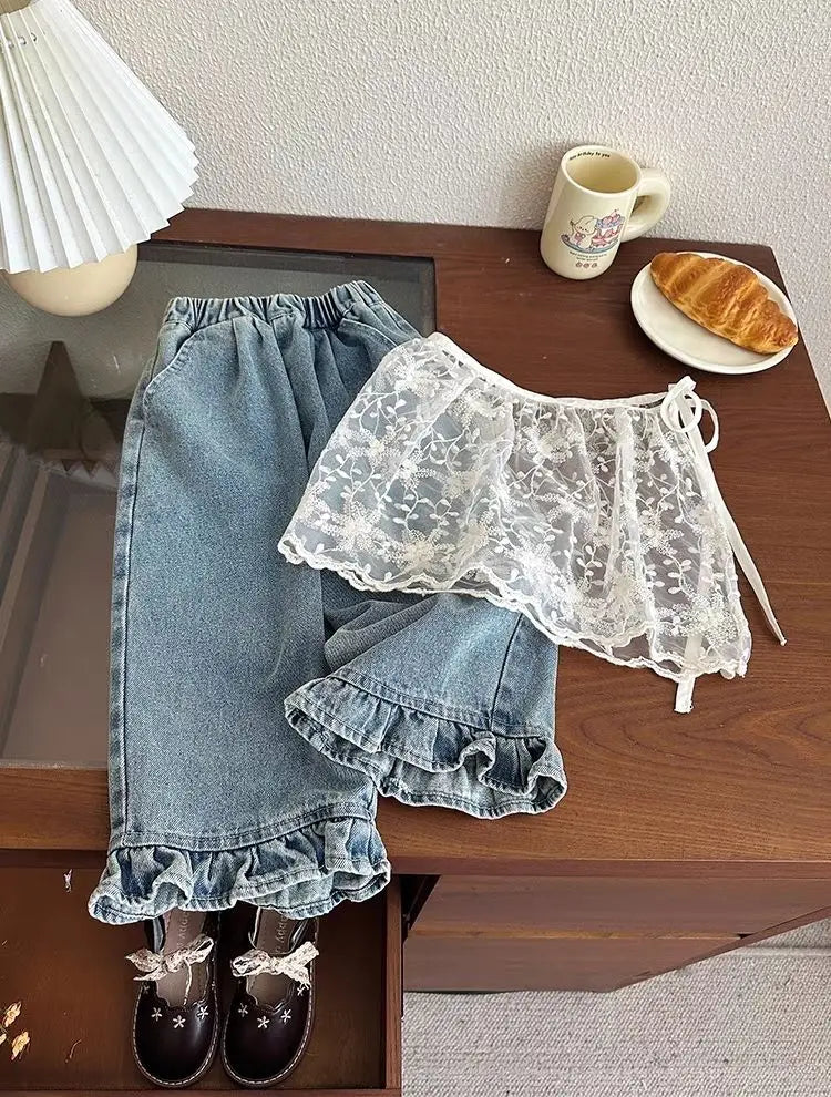 Girls' jeans, spring and autumn styles, children's casual loose wide leg pants, baby autumn clothes, versatile pants