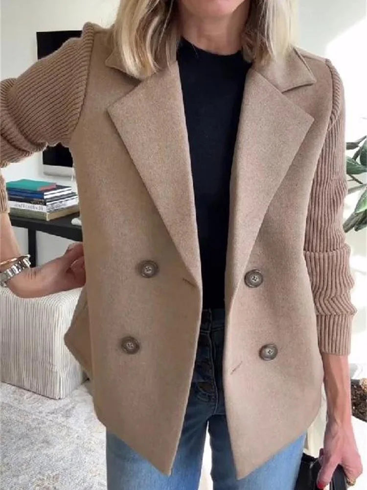 2025 Loungewear Jacket Women Spring Autumn Turn-Down Collar Simple Solid Patchwork Outerwear Long Sleeve Elegant Coat Streetwear