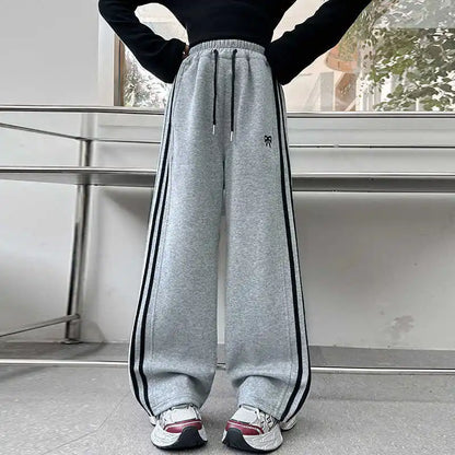 RAISE YOUNG 4-14Y Girls Sweatpant Side Striped Junior Girl Sports Pant Elastic Waist School Girl Straight Pant Dog Print Trouser
