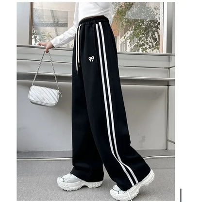 RAISE YOUNG 4-14Y Girls Sweatpant Side Striped Junior Girl Sports Pant Elastic Waist School Girl Straight Pant Dog Print Trouser
