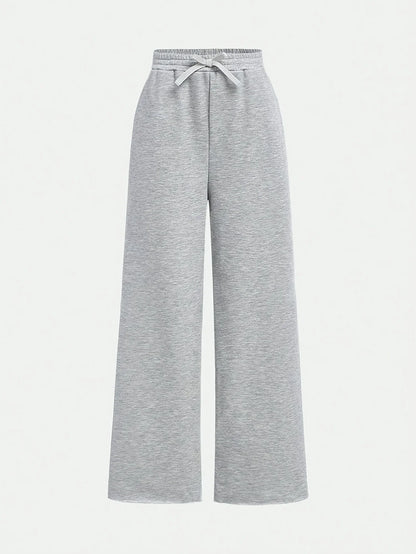 【2-piece set】 Fashionable and versatile girls' black and grey combination knitted fabric loose casual wide-leg pants