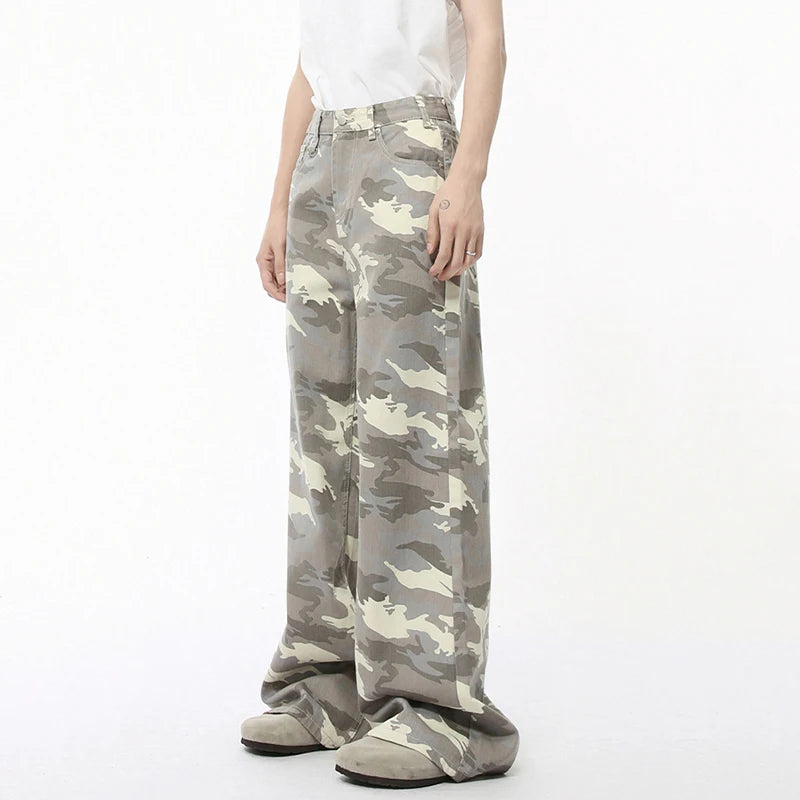 IEFB High Street Men's Denim Pants Camouflage Casaul Straight Bottom Simple Wide Leg Loose Trousers Spring Stylish 2026 9C354
