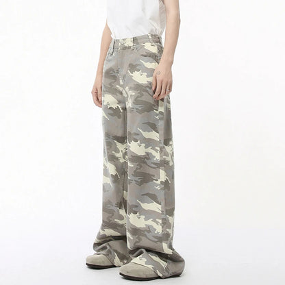 IEFB High Street Men's Denim Pants Camouflage Casaul Straight Bottom Simple Wide Leg Loose Trousers Spring Stylish 2026 9C354