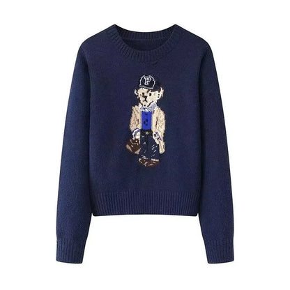 Crochet Bear Knit Sweater Pullover Women Jacquard Knitwear 2026 Autumn Winter Tops Coat Luxury Designer Brand Women Clothin
