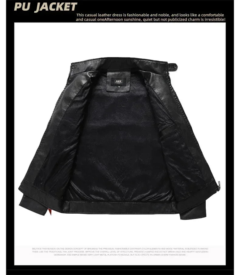 Coat Male vintage Casual Motor Biker Faux Leather Jacket Men Motorcycle Slim Fleece Jackets Autumn Winter Fashion Leather Jacket