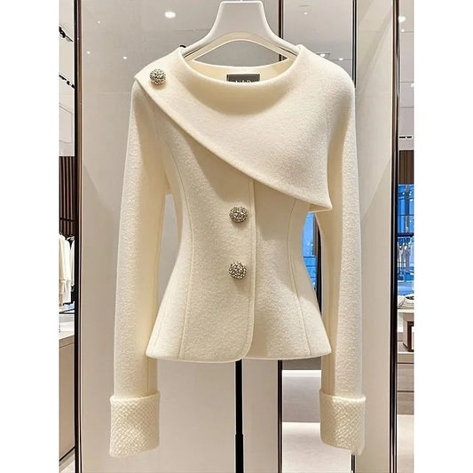 Autumn 2024 Women Woolen Coat Exploded With A Unique Sense Of High Quality Super Good-Looking Temperament Fashionable Beige Coat