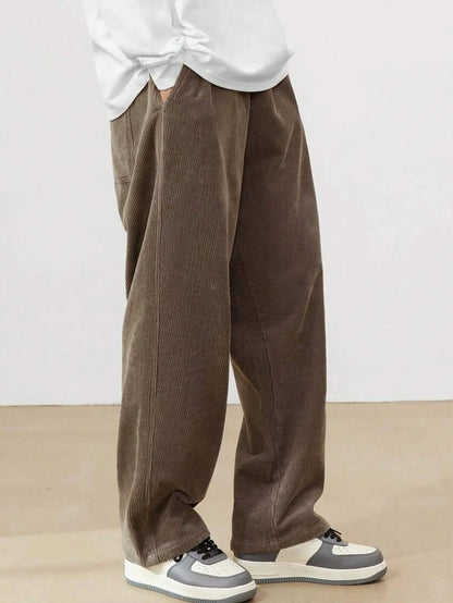 Men's Corduroy Straight Leg Casual Pants Drawstring Elastic Waist Outdoor Streetwear Winter Warm Autumn Sport Thermal Trousers