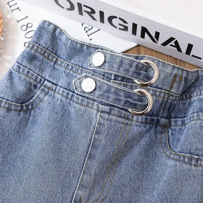 Girls' Wide-Leg Jeans Versatile Style 2025 Fashionable Big Kids Leisure Pants Spring And Autumn Girl Loose Double Waist Trousers