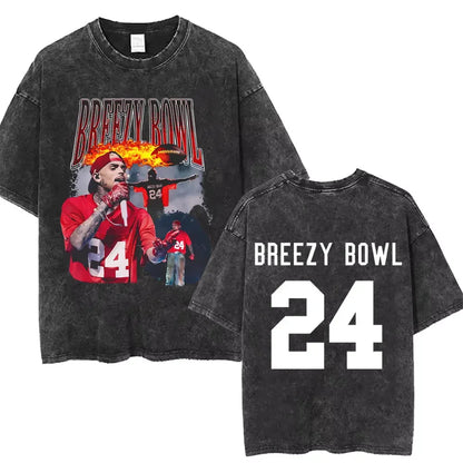 Vintage Washed Chris Brown Graphic T-shirt Breezy Bowl XX Tour 2025 Merch T Shirts Men Women Hip Hop Fashion Oversized T-shirts