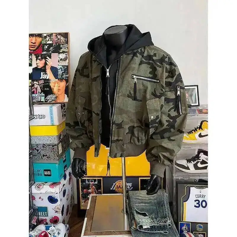 PFHQ Camouflage Men's Hooded Jacket 2025 Spring Autumn New High Street Long Sleeve Korean Style Fashion Casual Male Tops 21E2824