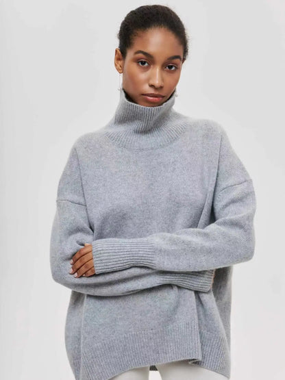 Original Light Luxury O-neck Knit Sweater Autumn And Winter Women's Elegant Loose Mock Neck Solid Color Warm Outerwear Sweater