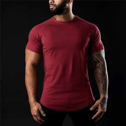 Men Cotton Gym t-Shirt Short Sleeve t-Shirts Male Round Neck Casual Tops Slim Fit t Shirt Breathable Soild Tee Shirt Man Clothes