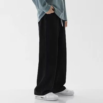 Korean Solid Colors Men's Casual Long Jeans Classic Man Four Seasons Straight Denim Wide-leg Pants Light Blue Grey Black S-3XL