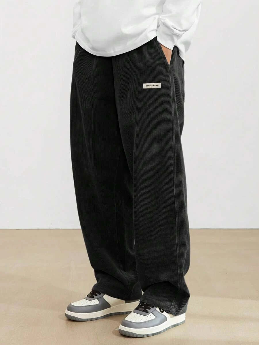 Men's Corduroy Straight Leg Casual Pants Drawstring Elastic Waist Outdoor Streetwear Winter Warm Autumn Sport Thermal Trousers