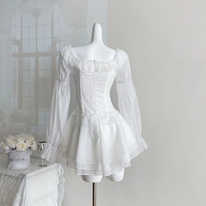 Aesthetic Sweet Slim Elegant Mini Dress Women Lace Up French Vintage Design Short Party Dress Female Solid Elegant Clothes 2025