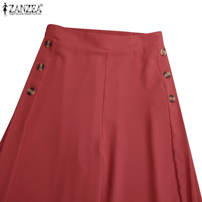 2025 Autumn Casual Suit Pants ZANZEA Elegant OL Women Wide Leg Pant Capris Solid Trouser Oversized High Waist Pantalon Palazzo