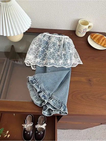 Girls' jeans, spring and autumn styles, children's casual loose wide leg pants, baby autumn clothes, versatile pants