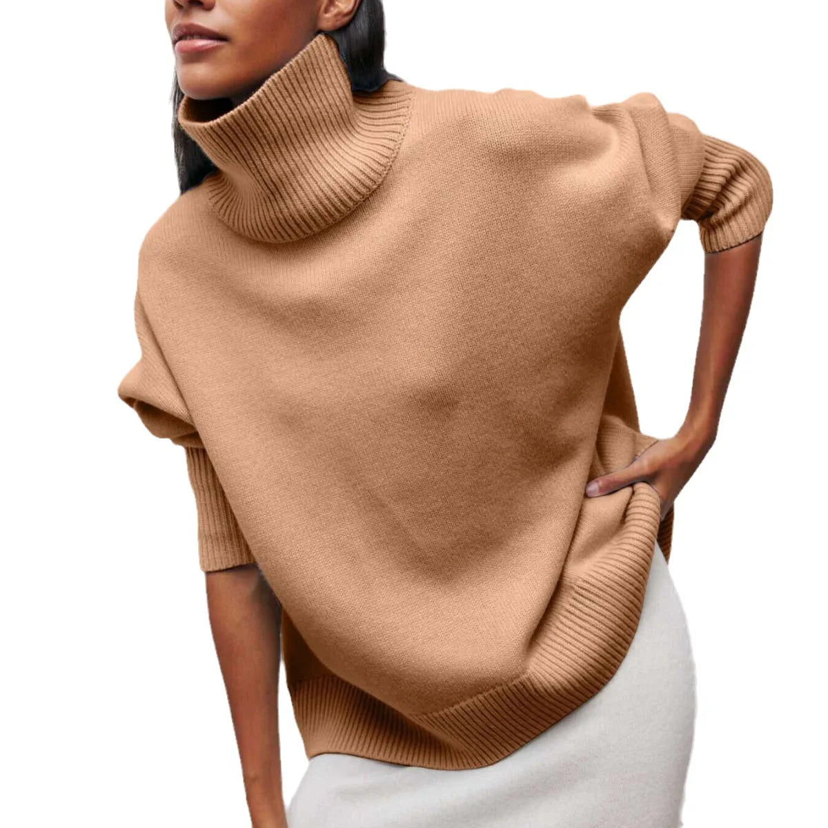 Original Light Luxury O-neck Knit Sweater Autumn And Winter Women's Elegant Loose Mock Neck Solid Color Warm Outerwear Sweater