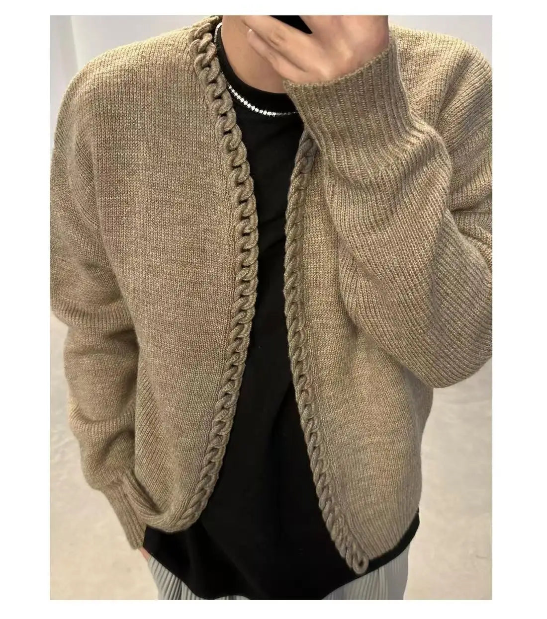 Vintage Overweight Pounds Mens Cardigan Sweater Luxury Design Jacquard Weave Hand Knitted Tops Autumn Winter Wool Knitwear Coat