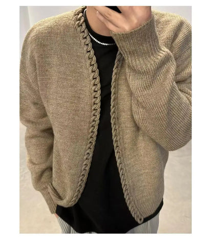 Vintage Overweight Pounds Mens Cardigan Sweater Luxury Design Jacquard Weave Hand Knitted Tops Autumn Winter Wool Knitwear Coat