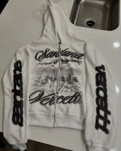 Y2K Men Hooded Sweatshirt New Wave Zipper Printed Cardigan Teen Couple Autumn and Winter Hoodie Hip-hop Long-sleeved Top