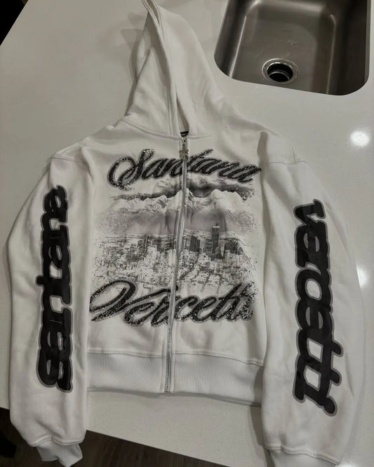 Y2K Men Hooded Sweatshirt New Wave Zipper Printed Cardigan Teen Couple Autumn and Winter Hoodie Hip-hop Long-sleeved Top
