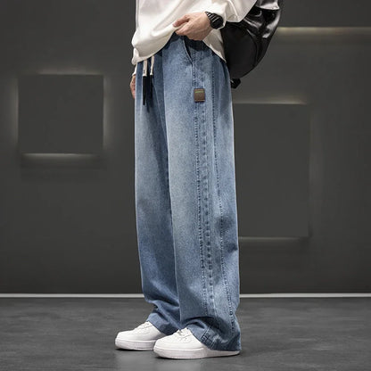 8XL New Wide Leg Washing Jean Pants Men Trousers Neutral Solid Color Loose Casual Straight Outdoor Fashion Plus Size Pants