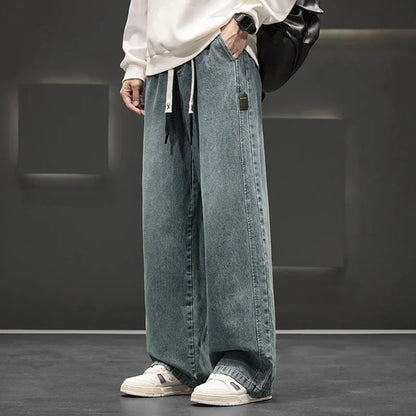 8XL New Wide Leg Washing Jean Pants Men Trousers Neutral Solid Color Loose Casual Straight Outdoor Fashion Plus Size Pants