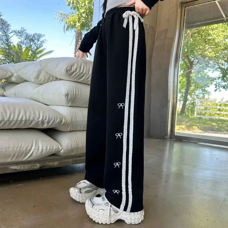 RAISE YOUNG 4-14Y Girls Sweatpant Side Striped Junior Girl Sports Pant Elastic Waist School Girl Straight Pant Dog Print Trouser