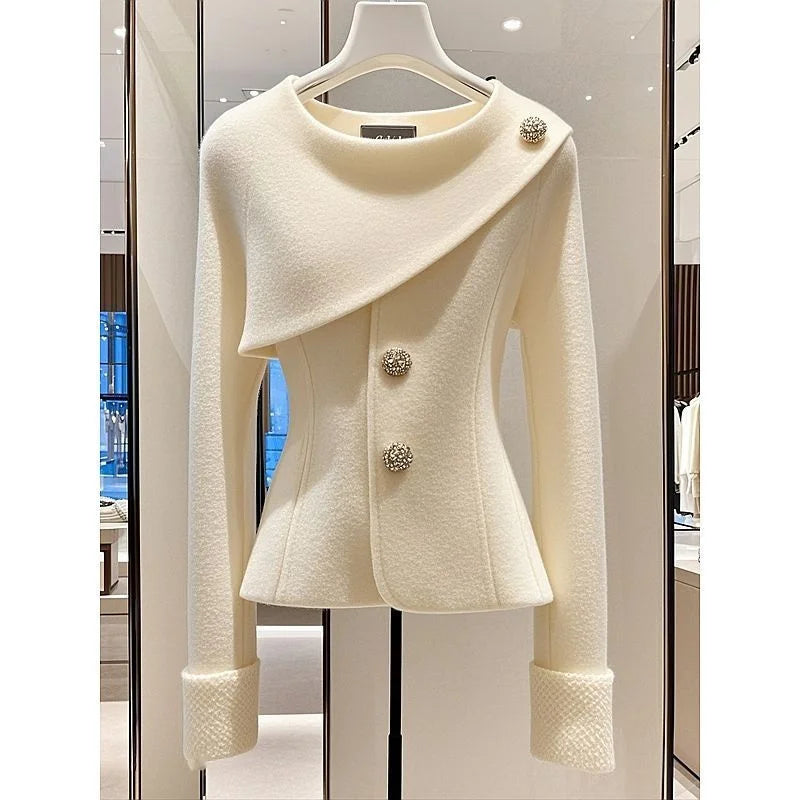 Autumn 2024 Women Woolen Coat Exploded With A Unique Sense Of High Quality Super Good-Looking Temperament Fashionable Beige Coat