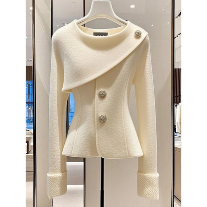 Autumn 2024 Women Woolen Coat Exploded With A Unique Sense Of High Quality Super Good-Looking Temperament Fashionable Beige Coat