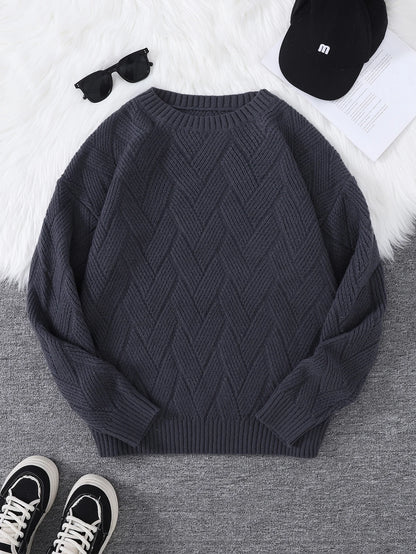 New Japanese-Style Round-Neck Couple's Sweater, Plain Knit, Casual Versatile Trendy Men's Long-Sleeve Sweater Top