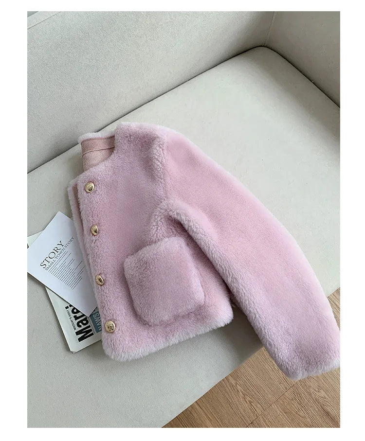 Woman Genuine Sheepskin Jackets Coat Female Winter Shearling Coats Real Lamb Fur O-neck Natural  Outewear  Overcoat G152