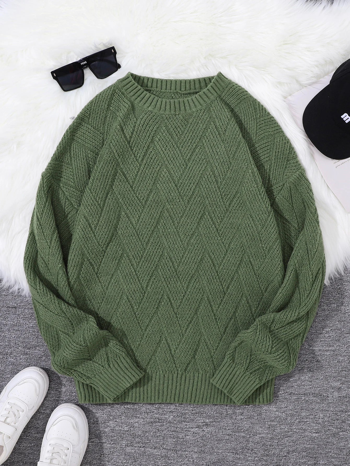 New Japanese-Style Round-Neck Couple's Sweater, Plain Knit, Casual Versatile Trendy Men's Long-Sleeve Sweater Top