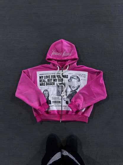 Winter fashion street printed pants, sweatpants, loose drawstring, hot brick trendy sweatshirt set for men and women