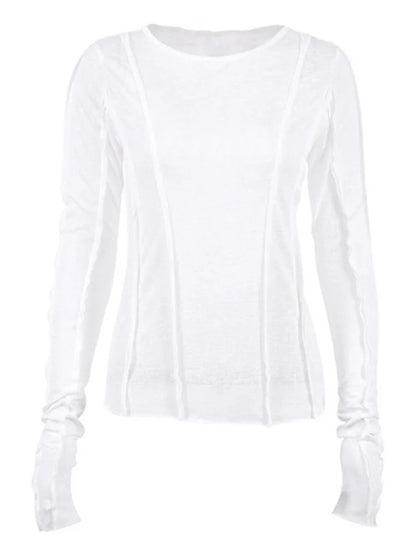 White O-Neck Women'S T-Shirt 2022 Elegant Yellow Long Sleeve Fall Tee Shirt Casual Slim Elastic Solid Top Female