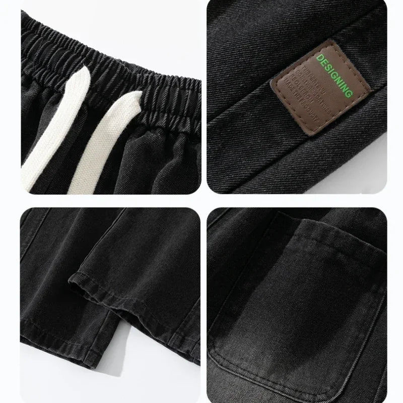 8XL New Wide Leg Washing Jean Pants Men Trousers Neutral Solid Color Loose Casual Straight Outdoor Fashion Plus Size Pants