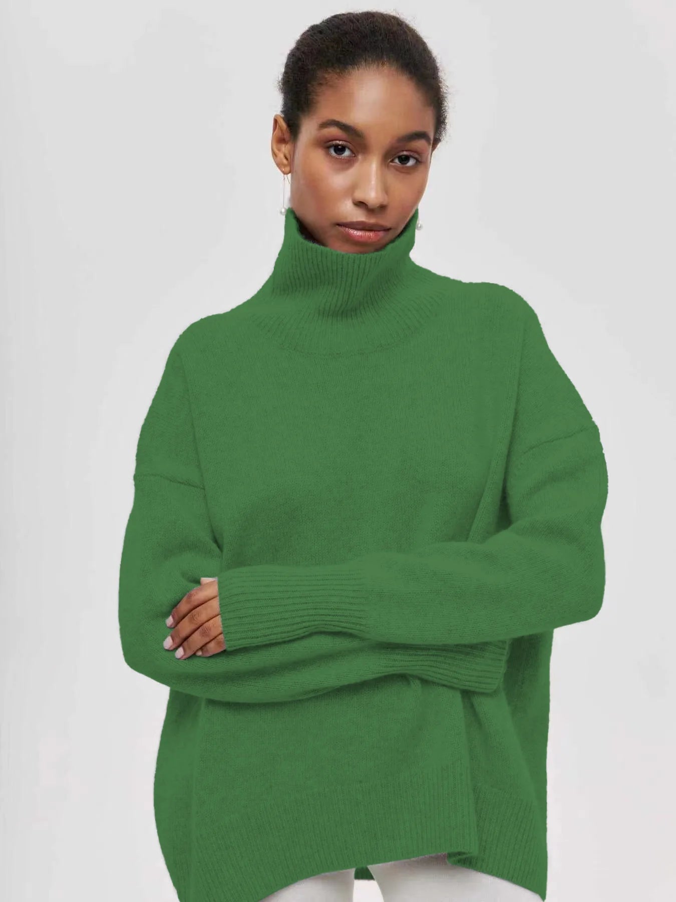 Original Light Luxury O-neck Knit Sweater Autumn And Winter Women's Elegant Loose Mock Neck Solid Color Warm Outerwear Sweater