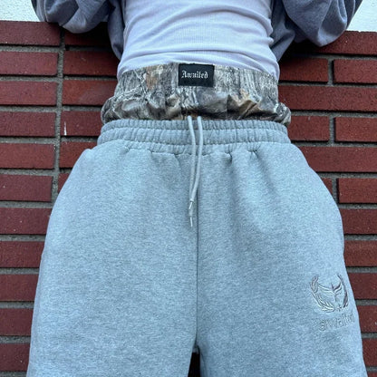 Men's Y2K Retro Sports Pants Double Cuffs Embroidered Camouflage Pattern Unisex Loose Pants Wide Leg Pants Trendy Casual Street