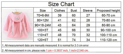 Baby Girls Jacket in Spring Rabbit Ears Coat Children Clothes Outerwear Autumn Kids Warm Cotton Dress Jacket Infant Girl Coat