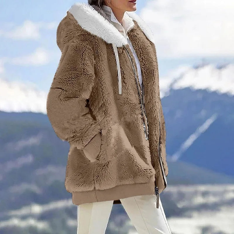 Winter Fashion Women's Coat New Casual Hooded Zipper Ladies Clothes Cashmere Autumn Women Fleece Jacket Solid Color Ladies Coats
