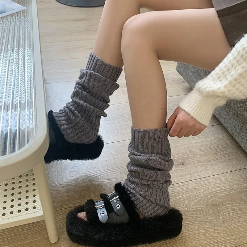 42/52/72cm Leg Warmers Lolita Socks Y2K Knitted Warm Foot Cover White Black Warmer Lady Autumn Winter Crochet Sock Boot Cuffs