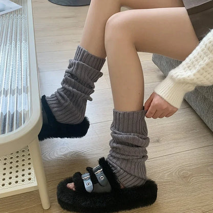 42/52/72cm Leg Warmers Lolita Socks Y2K Knitted Warm Foot Cover White Black Warmer Lady Autumn Winter Crochet Sock Boot Cuffs