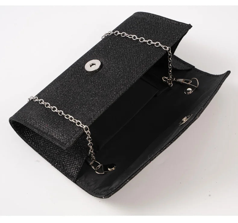 Glitter Envelope Handbag Women Silver Shiny Chain Shoulder Bag Ladies Mini Crossbody Flap Fashion Small Dress Day Clutch