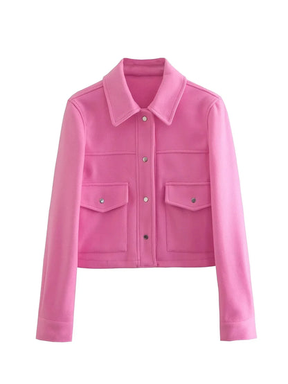 Jackets For Womens Autumn Fashion Solid Front Pockets Button Long Sleeve Jacket Elegant Woman Casual Outerwear Coat