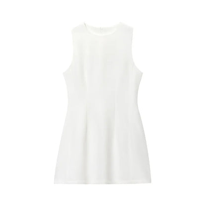 ETJ2025 summer new  women's ZW series elegant simple classic puffy round neck sleeveless waist short dress