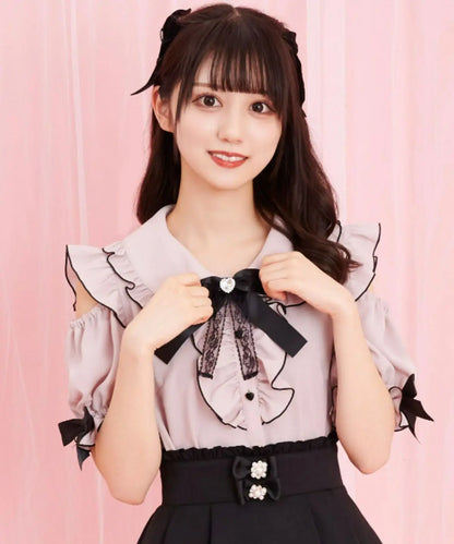 Sweet Lolita Fashion All Match Blouses Women Japanese Summer Y2k Aesthetic Ruffled Bow Shirts Girly Kawaii Patchwork Tops Blusas