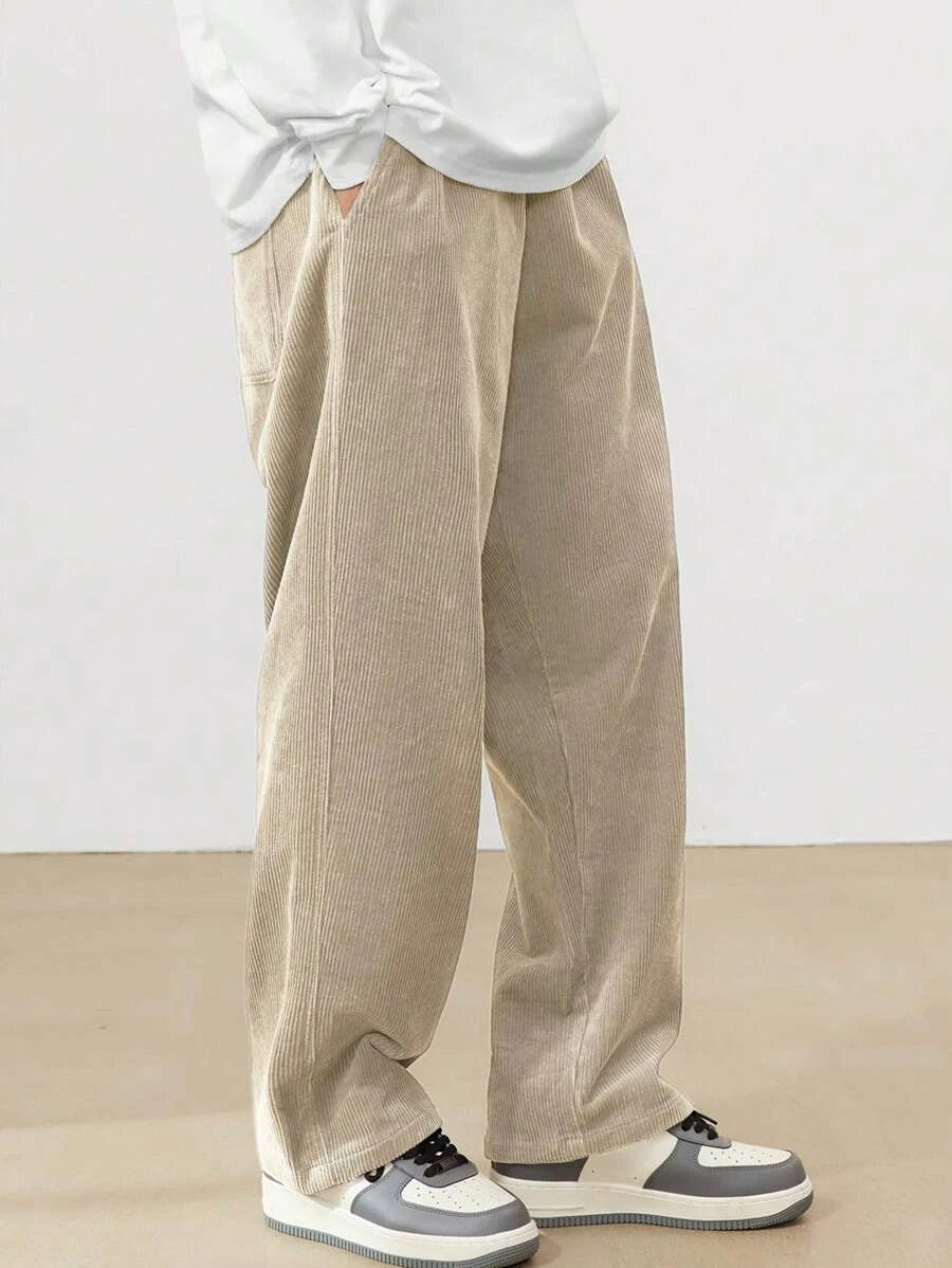 Men's Corduroy Straight Leg Casual Pants Drawstring Elastic Waist Outdoor Streetwear Winter Warm Autumn Sport Thermal Trousers